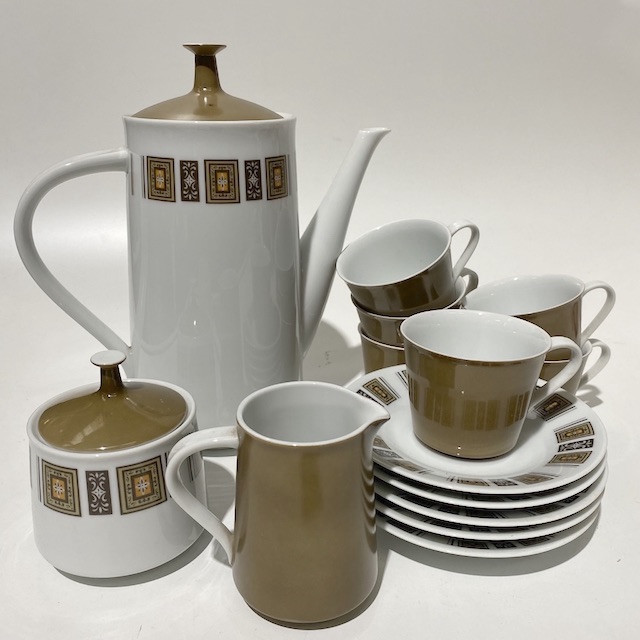DINNERWARE, 1970s Brown Pattern Set and TEA POT